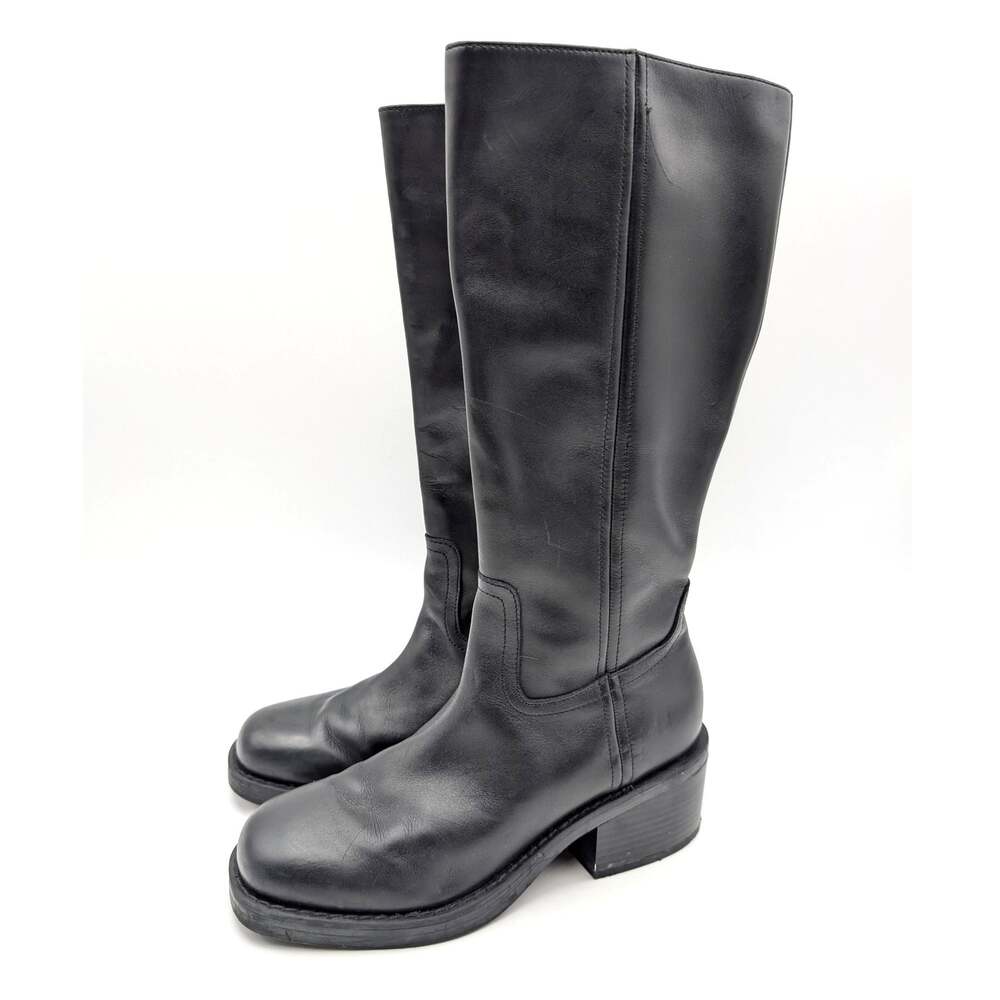 Nine West Broklyn Block Heel Casual Leather Boots Women's Black Size US7M EU37.5